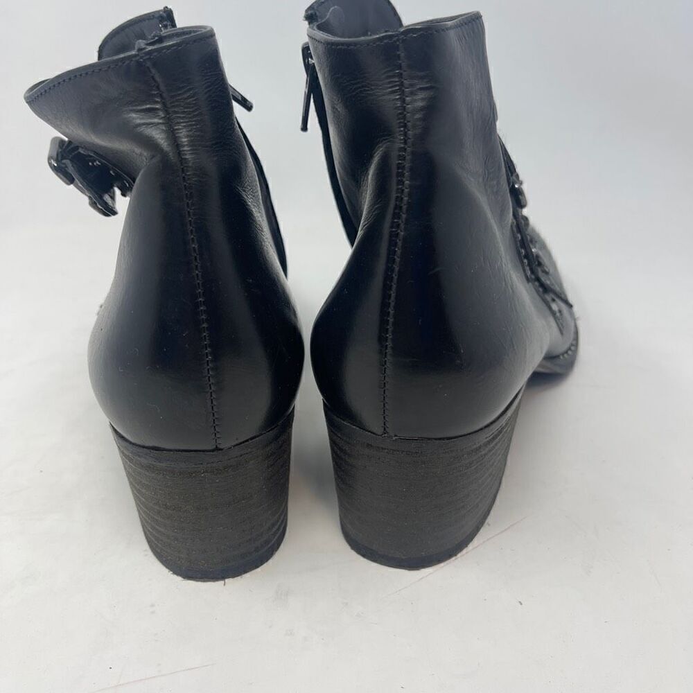 Paul Green Black Leather Soho Moto Studded Triple Strap Buckle Ankle Boots 7.5 - Picture 5 of 8